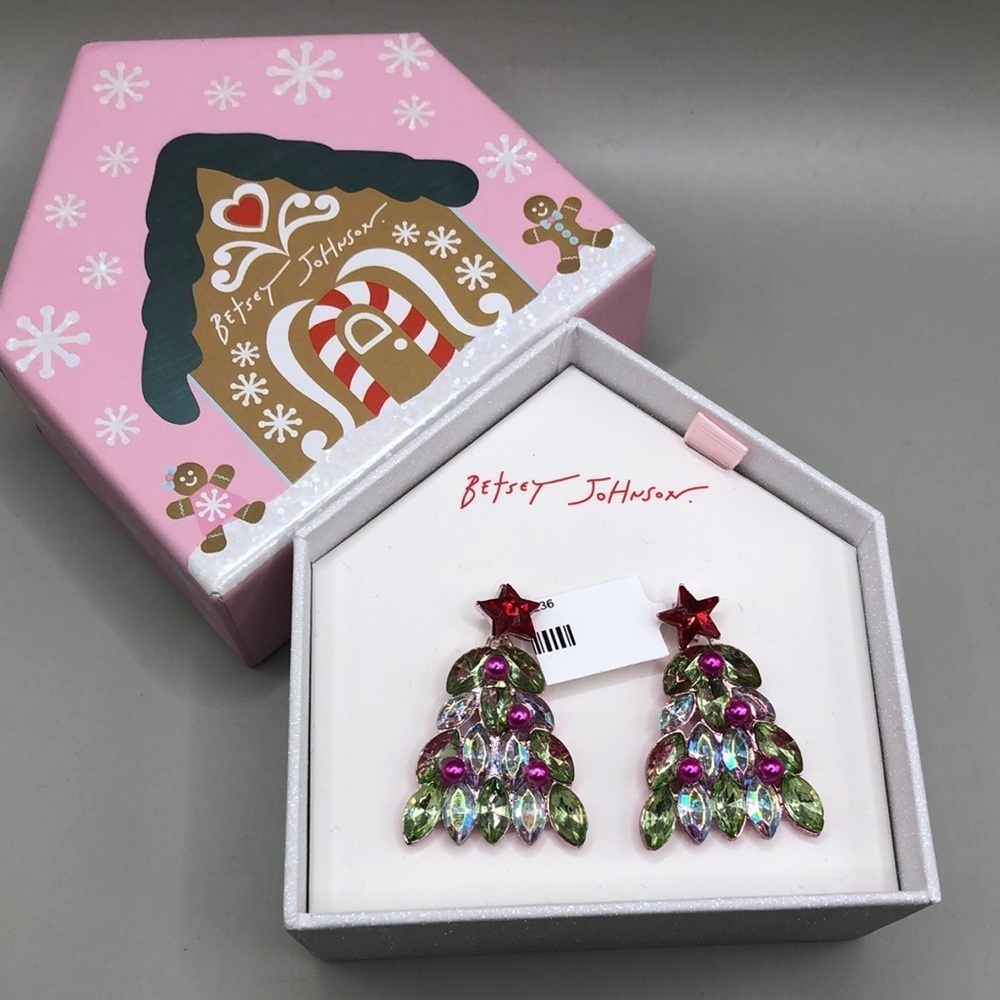 Betsey Johnson Holiday Fun Colorful Whimsy Christmas Tree Earrings New Giftable